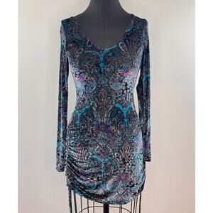 Warrior Within Designs Purple Echo Cinch Dress Velvet Paisley Scoop Neck Small S